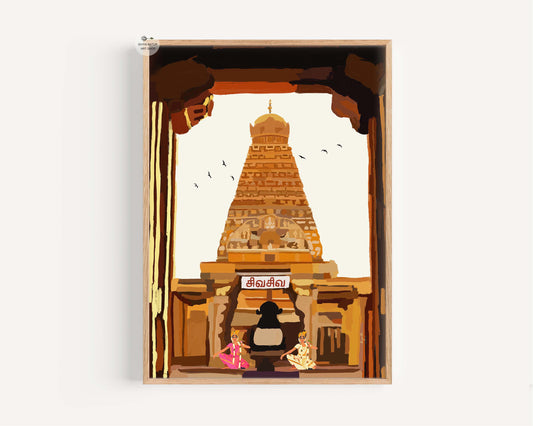 Tanjavur Big Temple Nandi wall art showing Nandi facing the Brihadeeswarar Temple sanctum