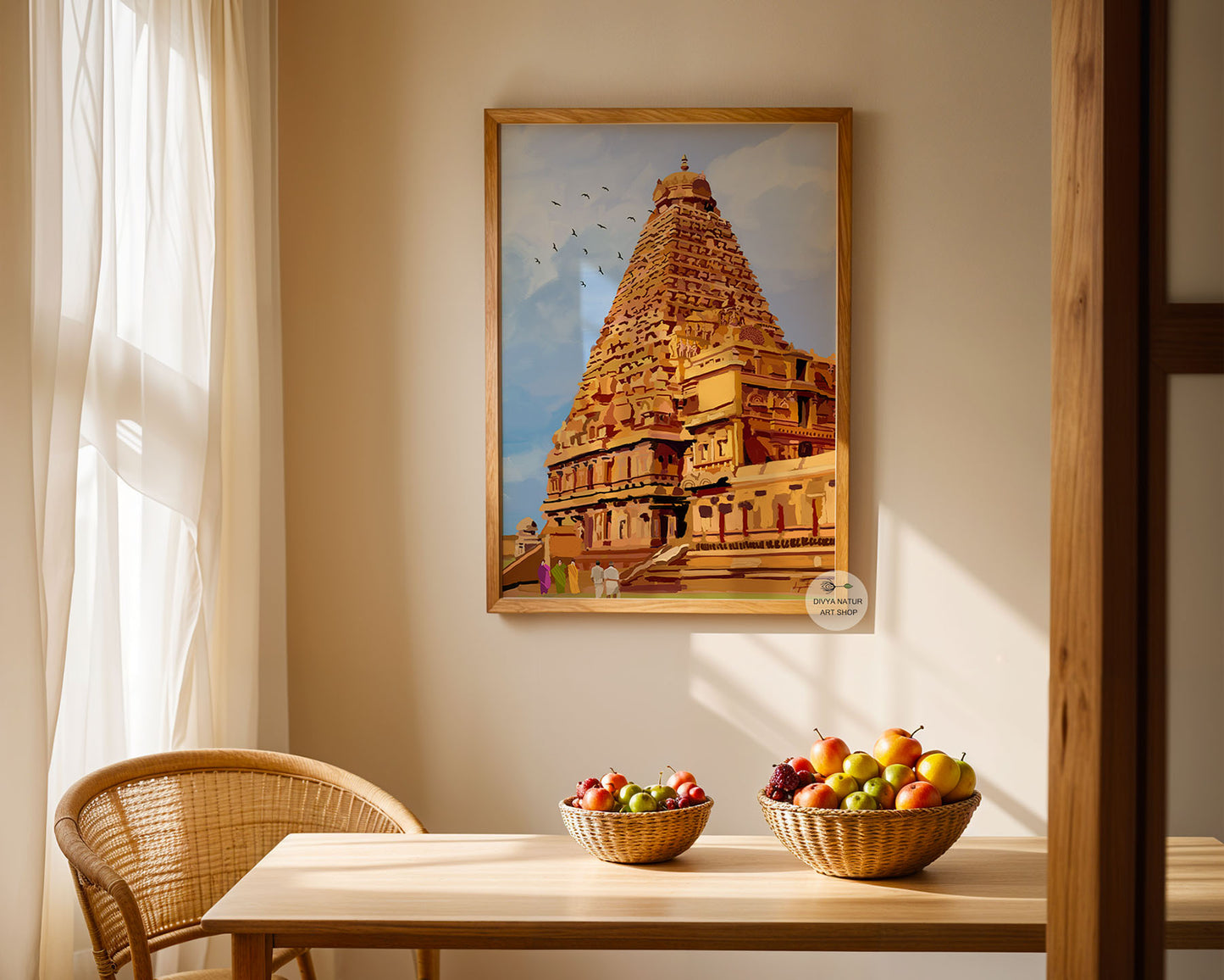 Indian temple illustration inspired by Brihadeeswarar Temple and South Indian heritage