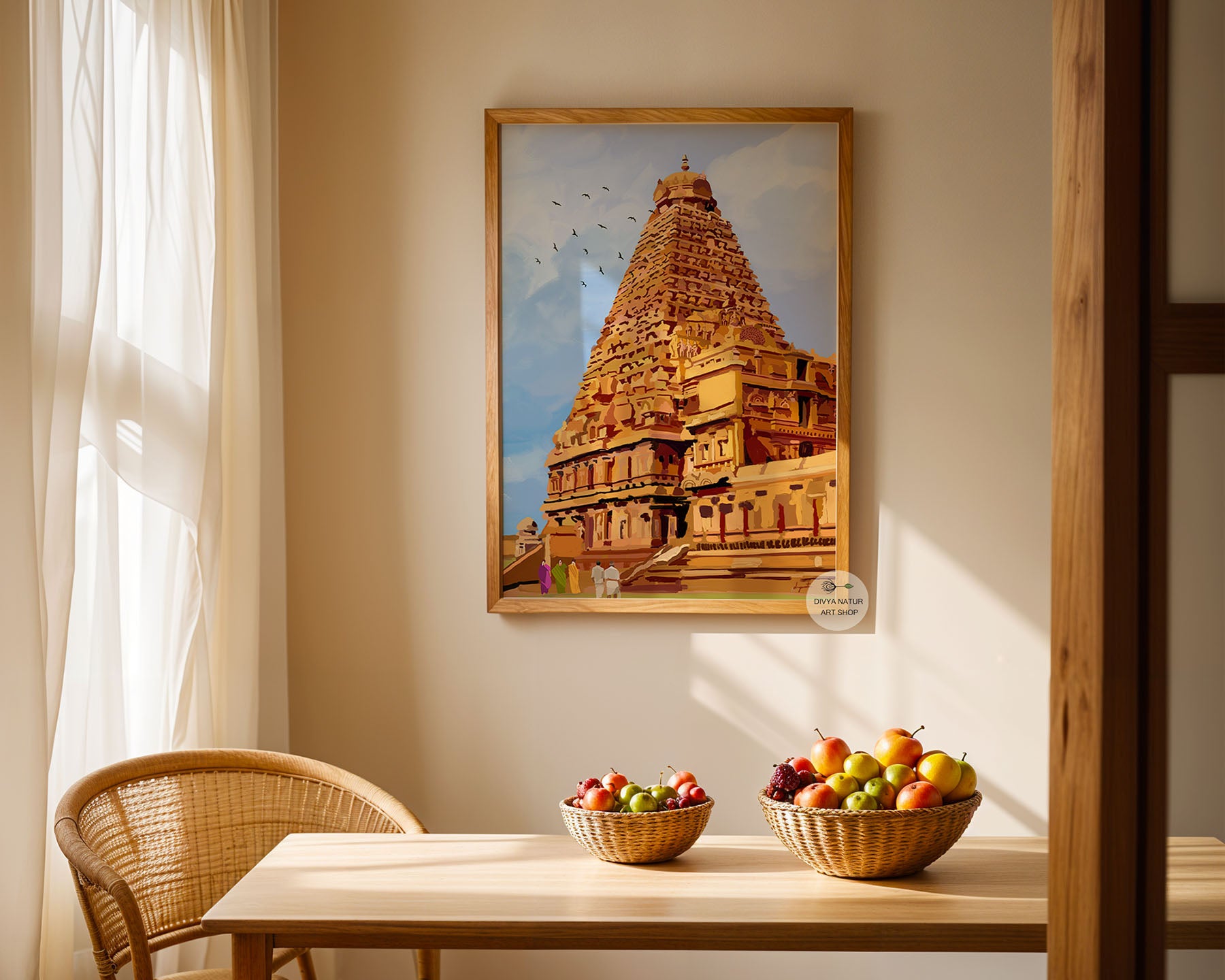 Indian temple illustration inspired by Brihadeeswarar Temple and South Indian heritage