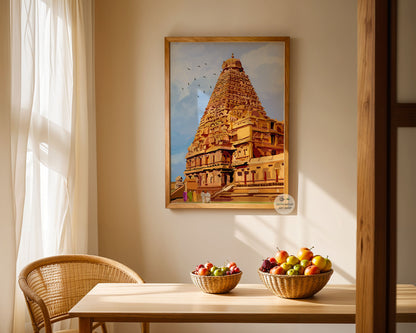 Indian temple illustration inspired by Brihadeeswarar Temple and South Indian heritage