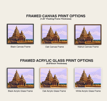 Contemporary Indian temple painting inspired by the ancient Shore Temple overlooking the Bay of Bengal.