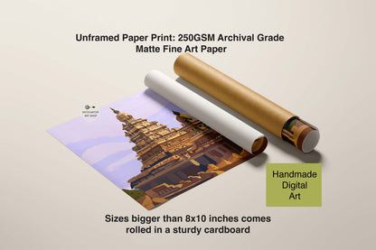 Tamil Nadu heritage artwork showcasing the iconic granite Shore Temple in warm earthy tones.
