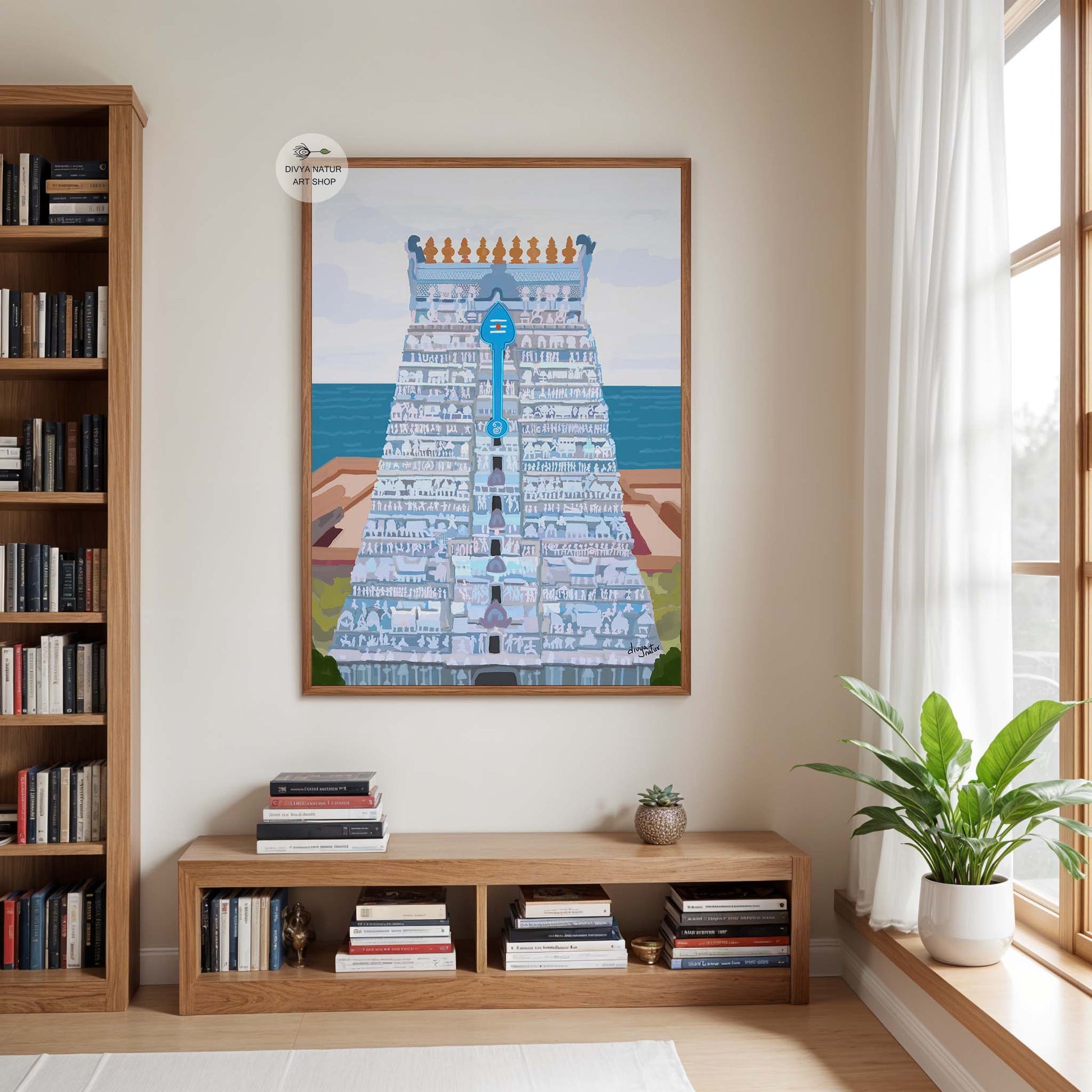 Spiritual South Indian temple decor art print featuring Tiruchendur seaside gopuram