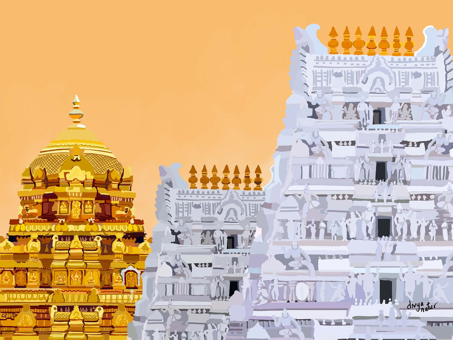 Premium Hindu temple wall art inspired by Tirupati temple architecture and culture