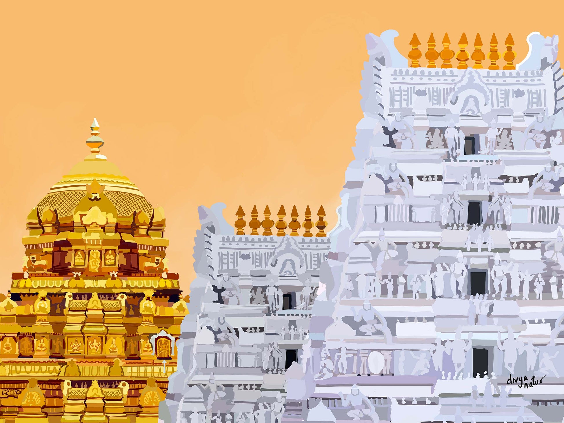 Premium Hindu temple wall art inspired by Tirupati temple architecture and culture