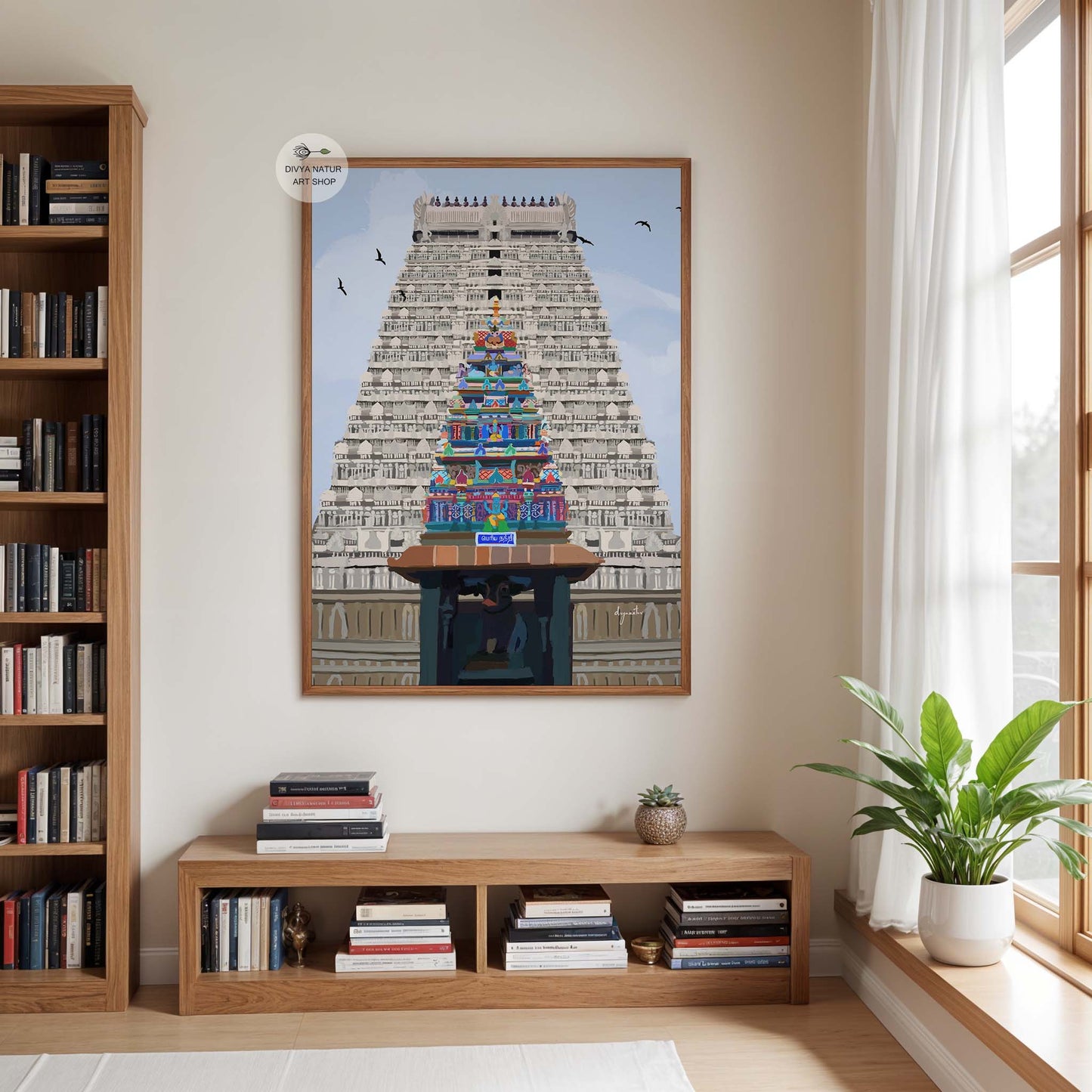 Arunachaleswarar temple fine art print featuring detailed South Indian architecture and Nandi