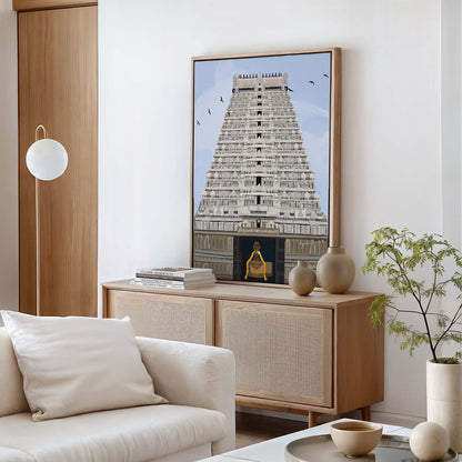 Tamil temple art print featuring Annamalaiyar sanctum beneath the majestic Thiruvannamalai tower