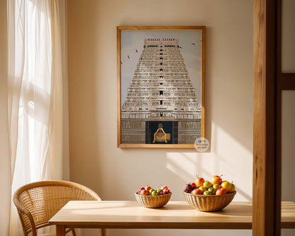 Vertical temple art print of Thiruvannamalai with divine sannidhanam and detailed gopuram structure
