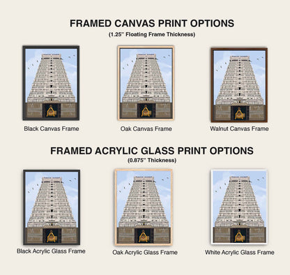 Indian devotional wall decor featuring Thiruvannamalai gopuram and sanctum view below