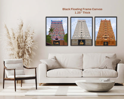 Thiruvannamalai Arunachaleswarar temple gopuram print in cool stone grey tones with the deity seated in the sanctum at the base of the tower