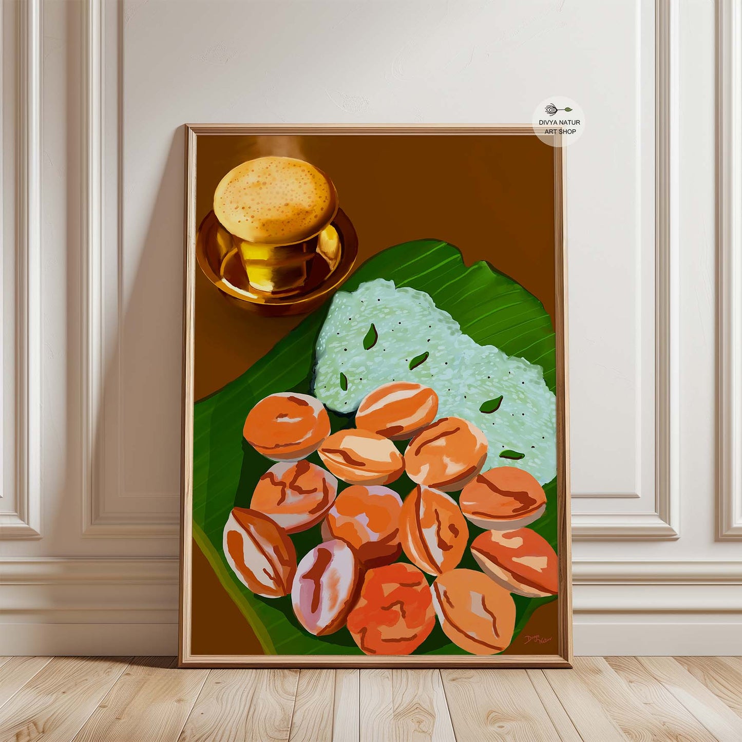 Indian cuisine decor showing a traditional breakfast served on a banana leaf.