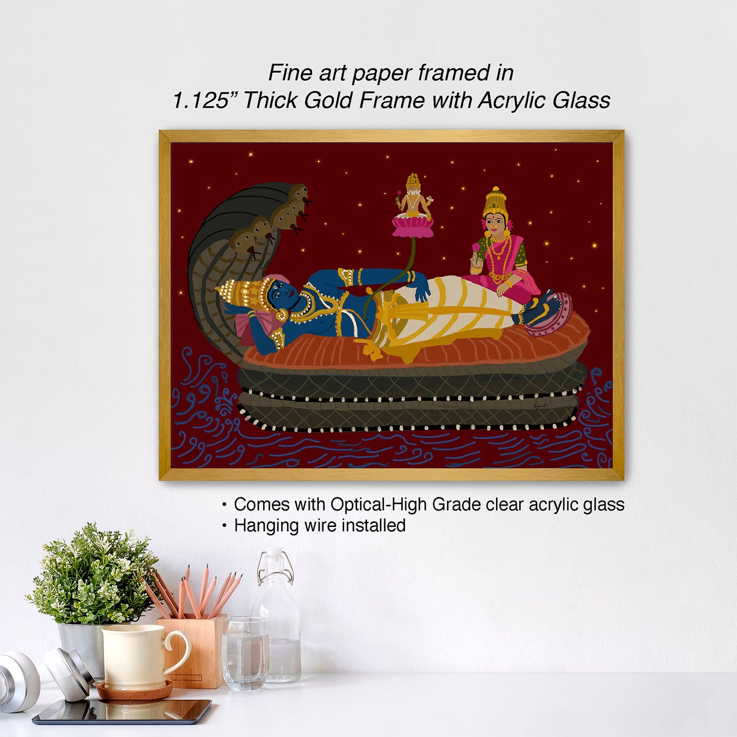 Vishnu Lakshmi Brahma Giclée Art Print | Indian Spiritual