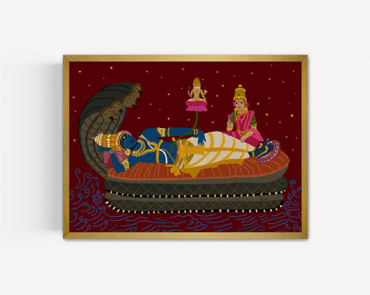 Vishnu Lakshmi Brahma Giclée Art Print | Indian Spiritual