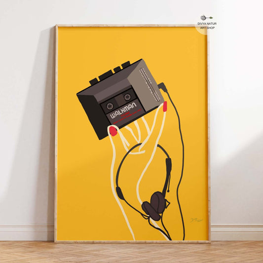 90s Walkman art print celebrating retro music players for wall decor