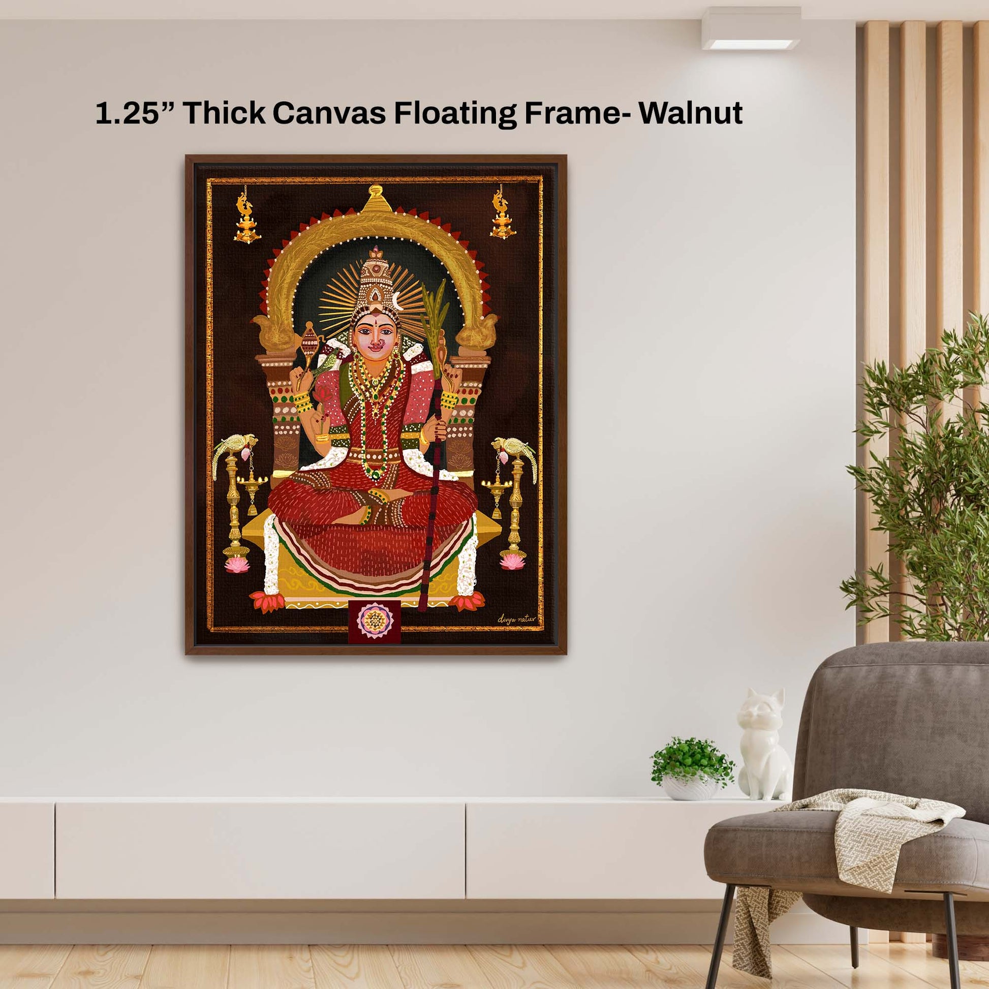 Indian goddess wall art blending classical temple aesthetics with modern interiors