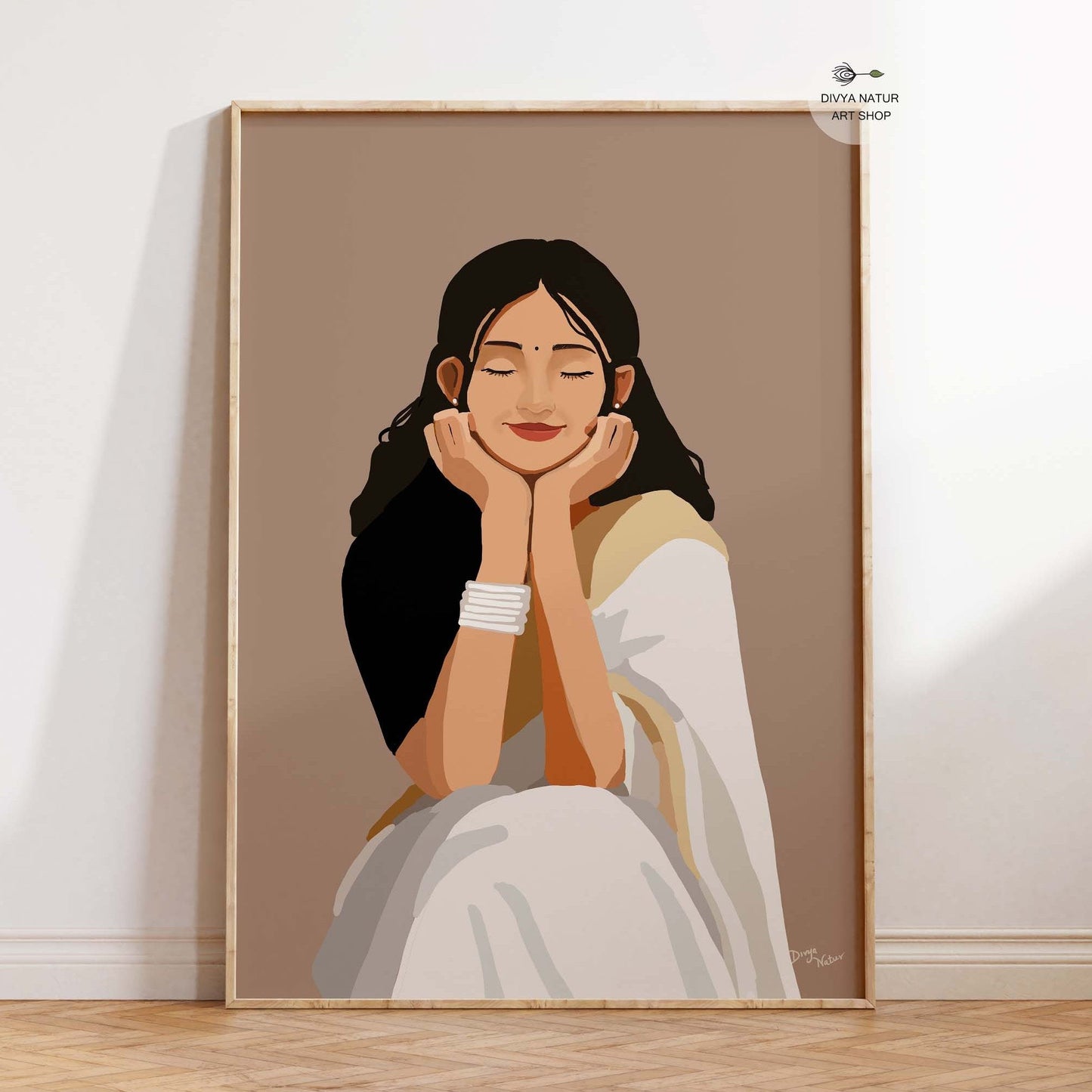 Minimalist portrait of an Indian woman in traditional attire