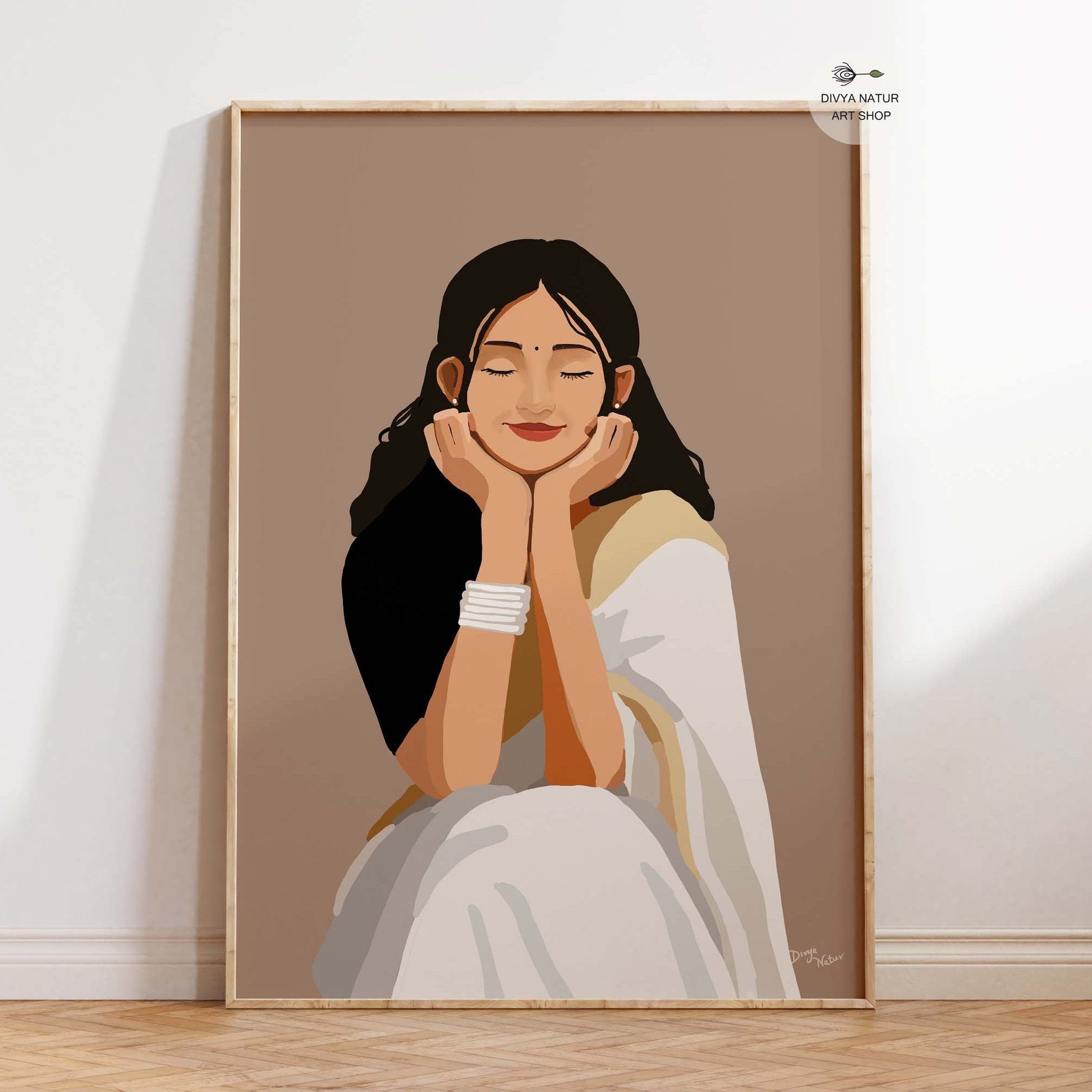 Minimalist portrait of an Indian woman in traditional attire