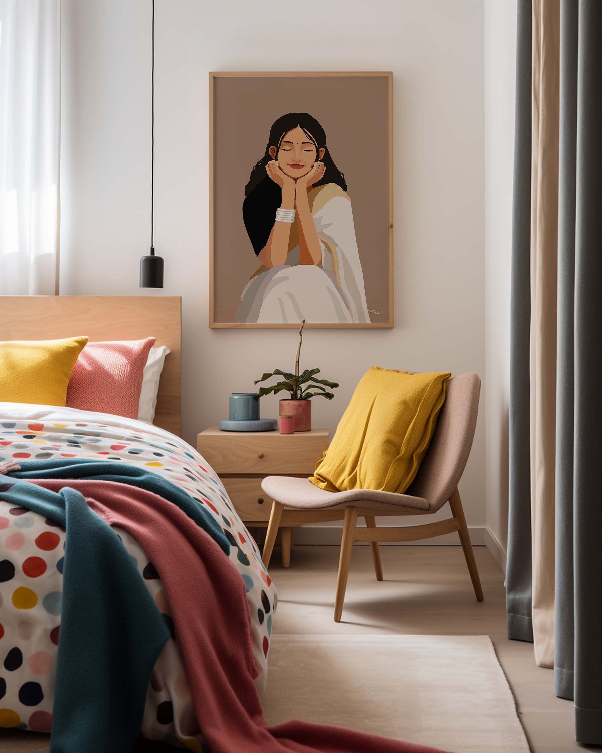 Traditional Indian woman portrait art for living room decor