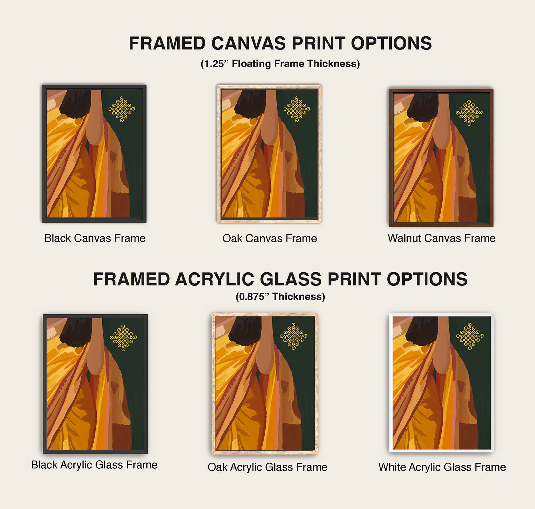 Modern ethnic Indian wall art featuring bold brushstrokes and rich saffron yellow saree tones