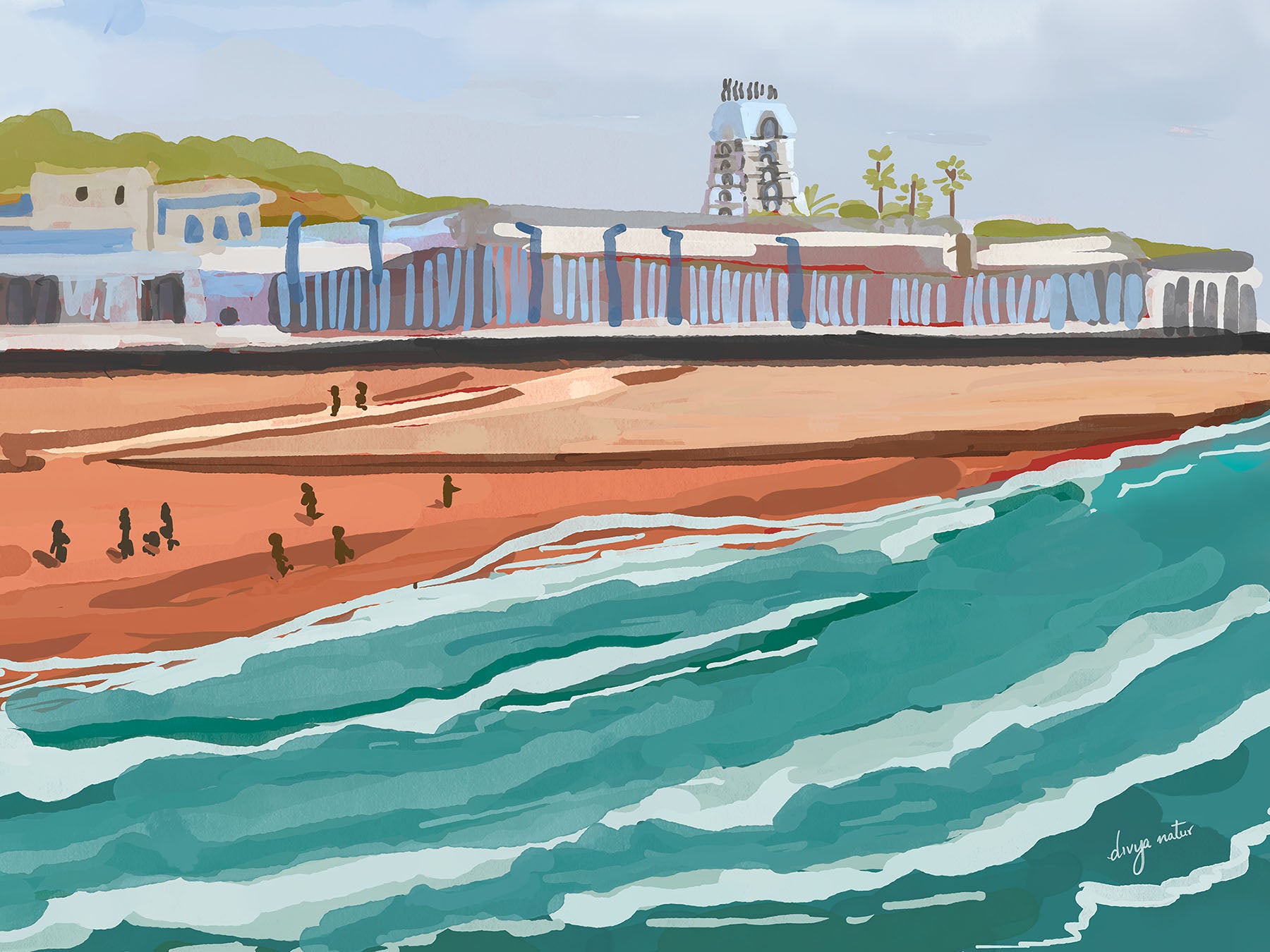 Artistic depiction of Thiruchendur Murugan Temple with seaside background.