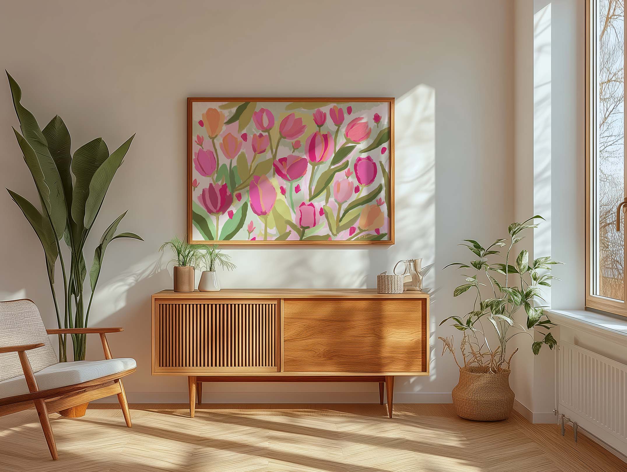 Hand-illustrated tulip painting capturing nature’s lively spring charm
