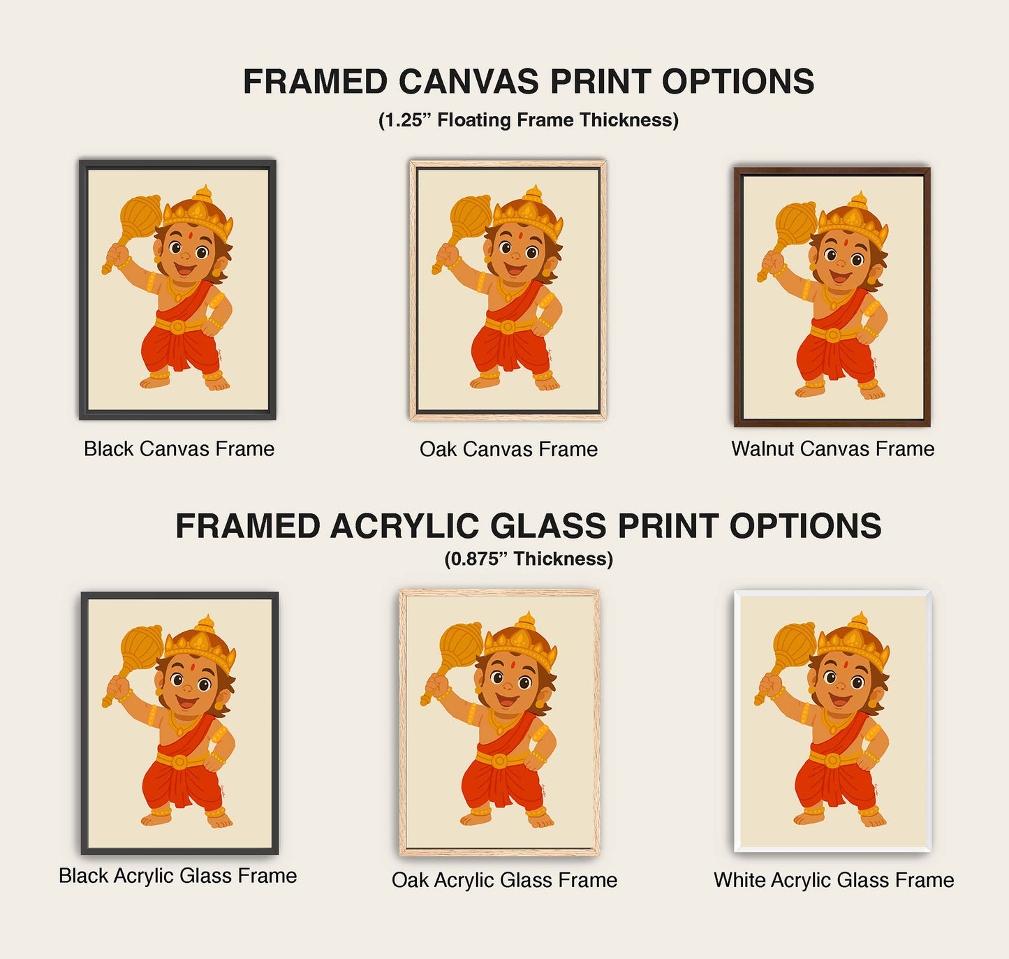 Hindu god Hanuman art print representing courage, devotion, and divine energy.