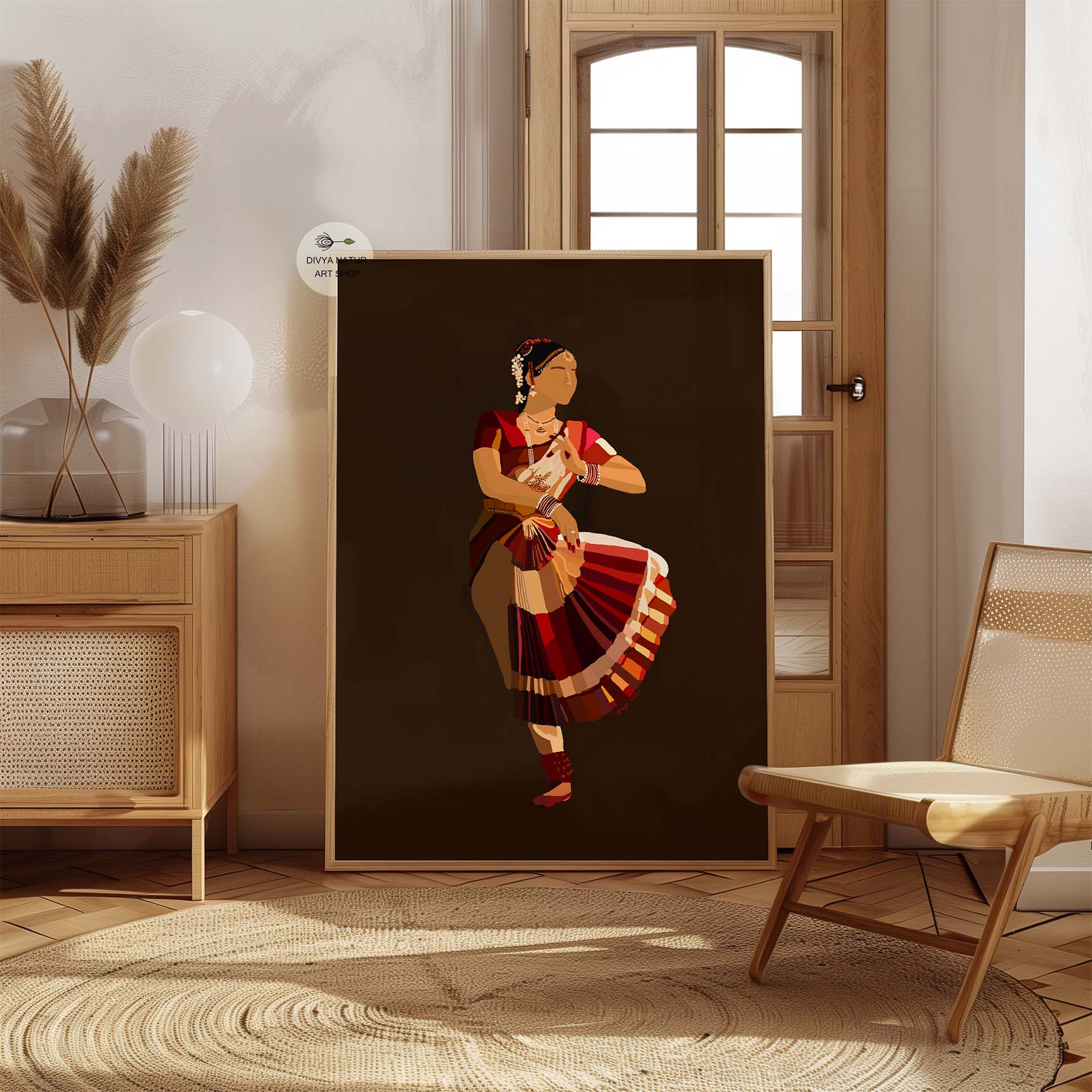 High-resolution printable art of a Bharatanatyam performer in poised stance