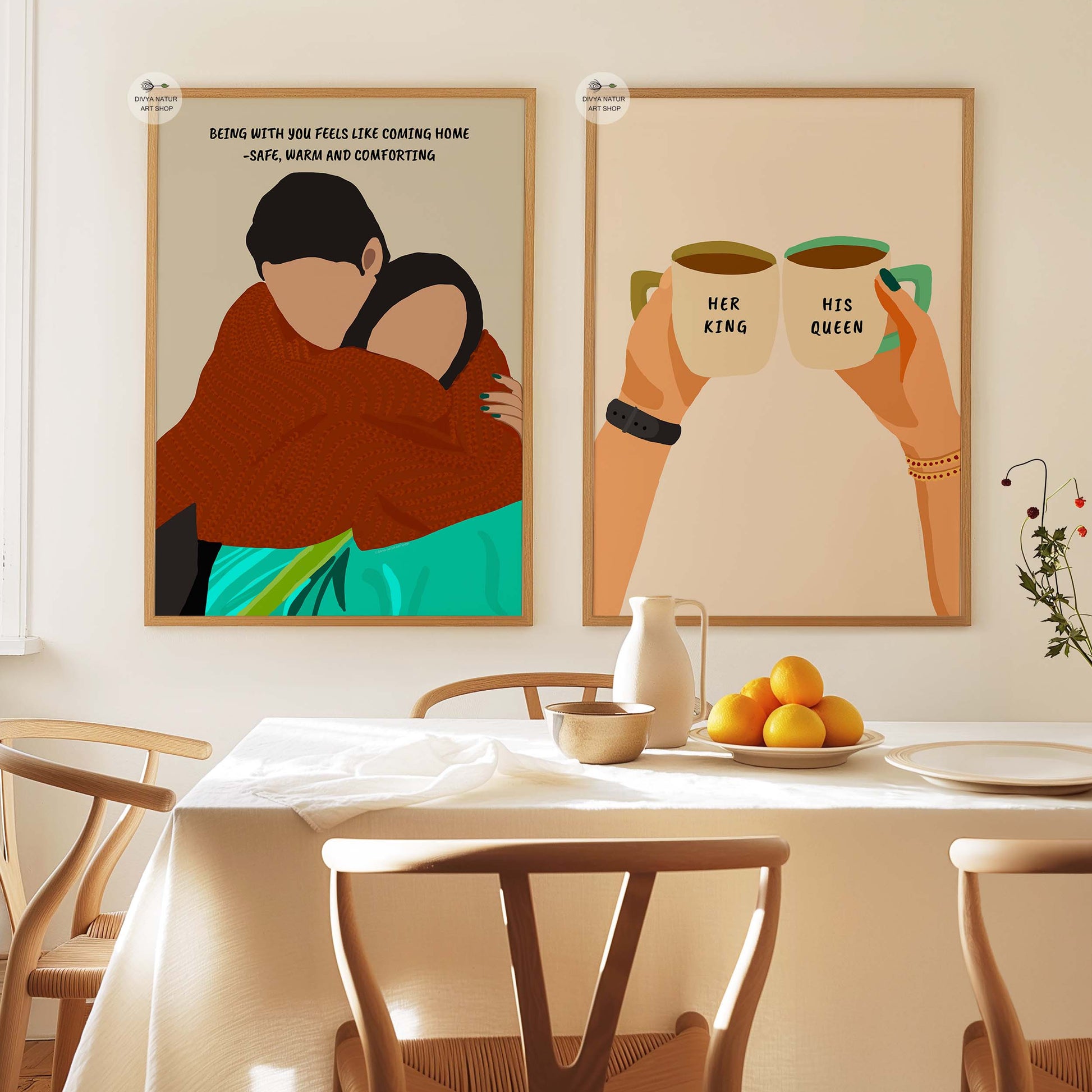 Cozy wall art showcasing a couple's love and companionship.