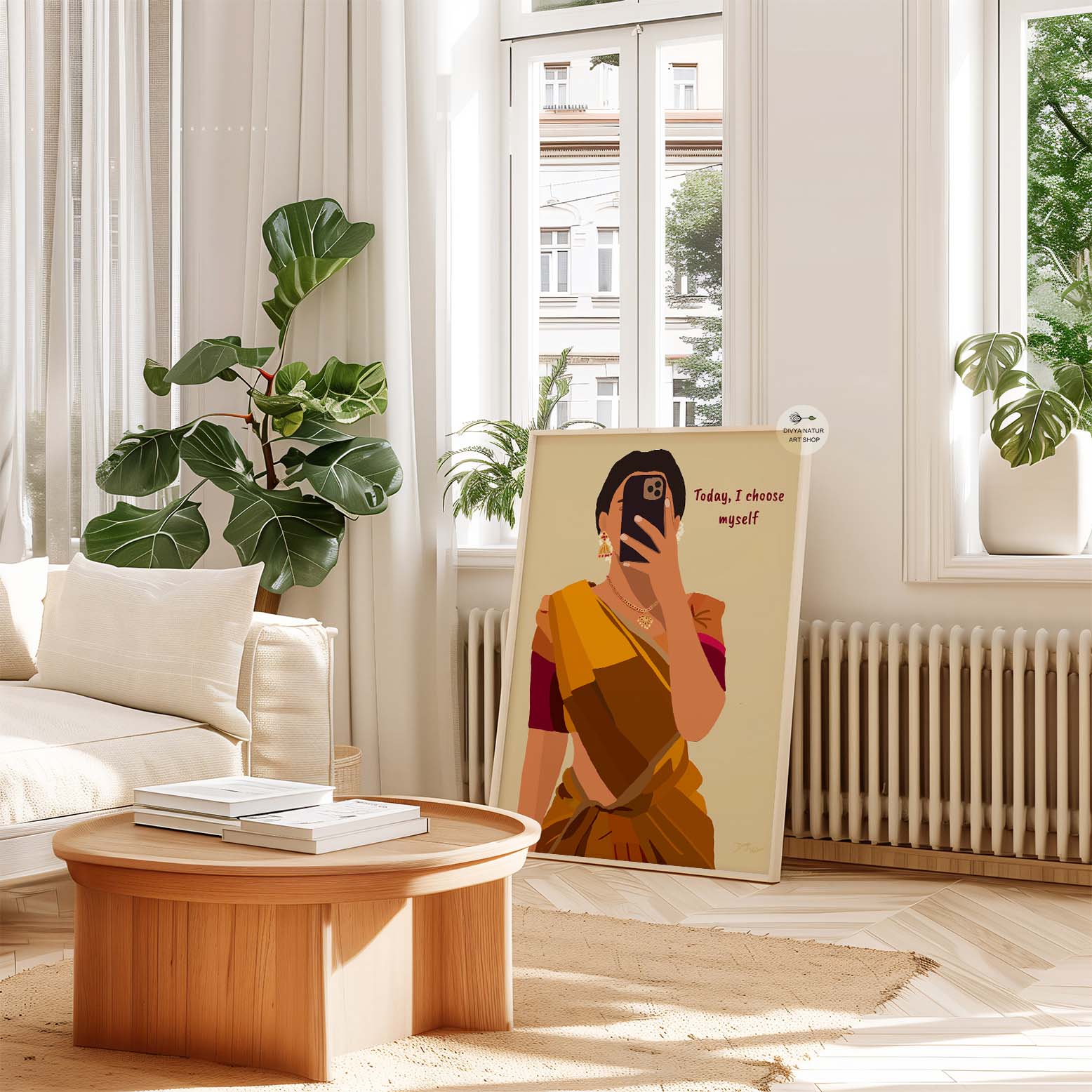 Empowerment art for home decor with an Indian woman taking a selfie.