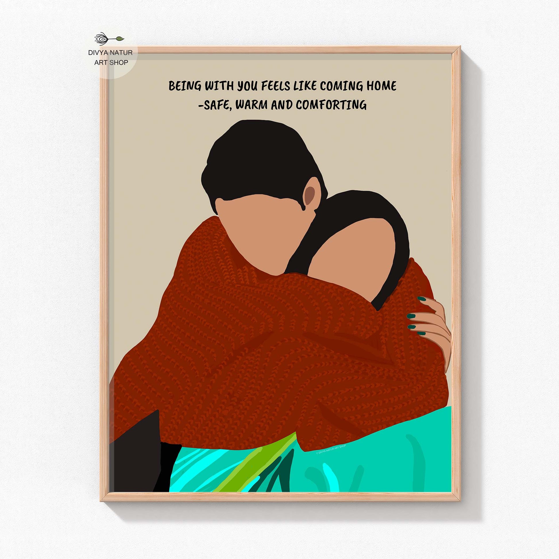 Digital artwork of a couple expressing warmth and affection.
