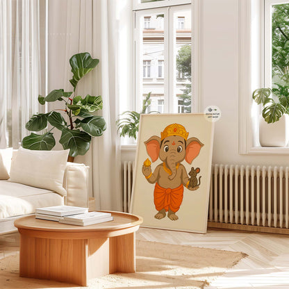 Hindu Baby Ganesha print with traditional symbolism for home decor