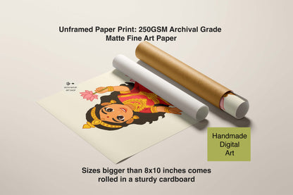 Baby Lakshmi illustration radiating prosperity and warmth, perfect for decor.