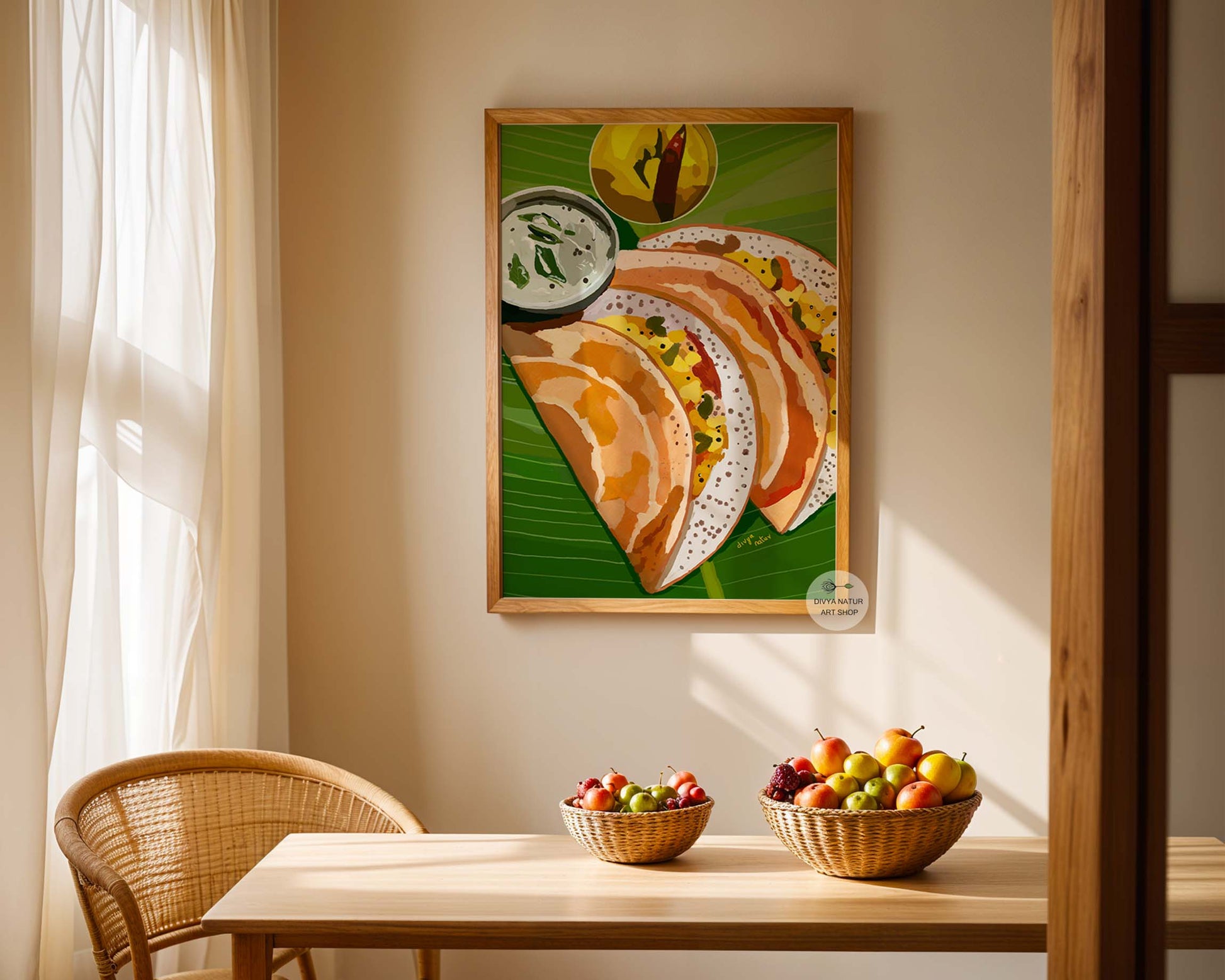 Masala dosa food artwork perfect for kitchen and dining room wall décor.