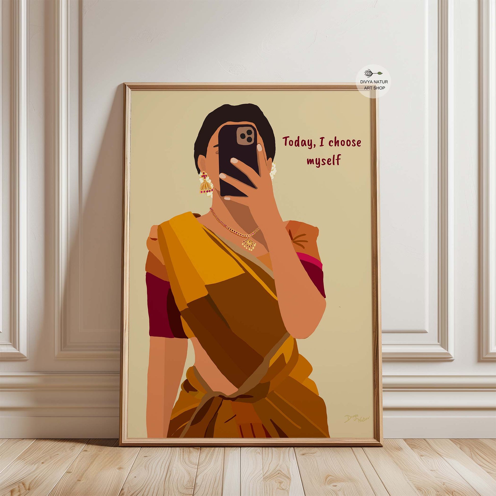 Cultural and modern empowerment art of a woman in a saree.