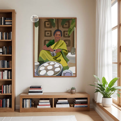 South Indian cooking scene fine art print celebrating tradition and everyday life.