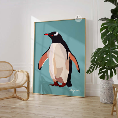Bold penguin wall art in contemporary style, fine art print for ocean and bird enthusiasts