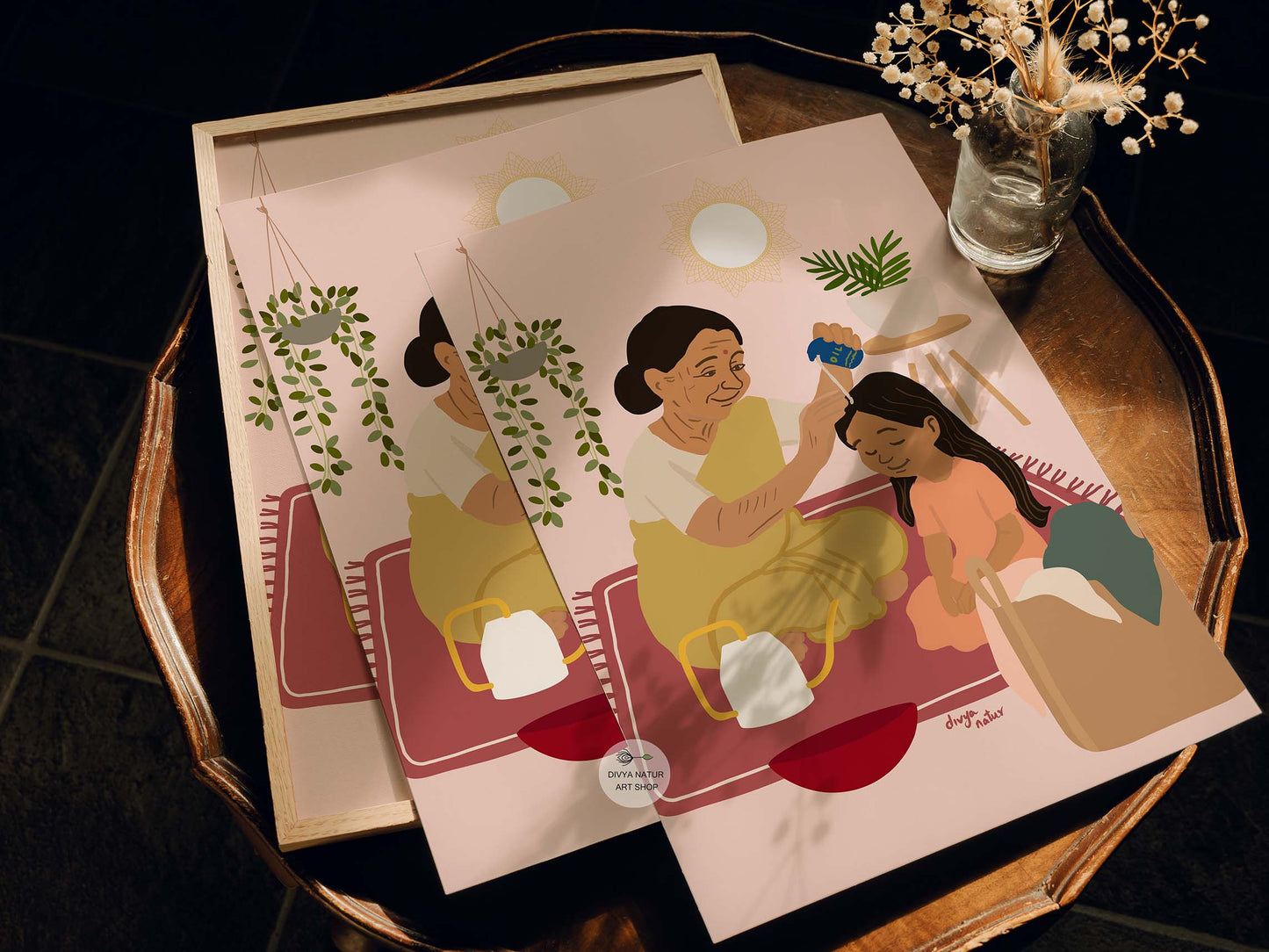 Indian cultural ritual artwork showing generational bonding