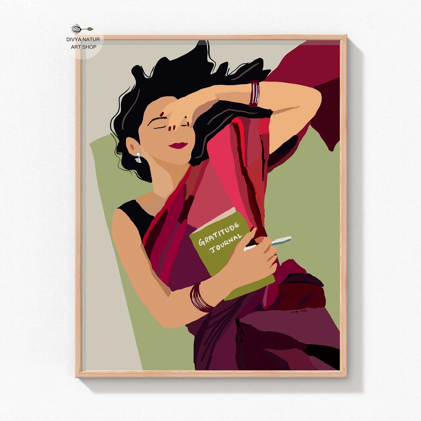 Minimalist yet vibrant portrait of a woman embracing self-discovery.