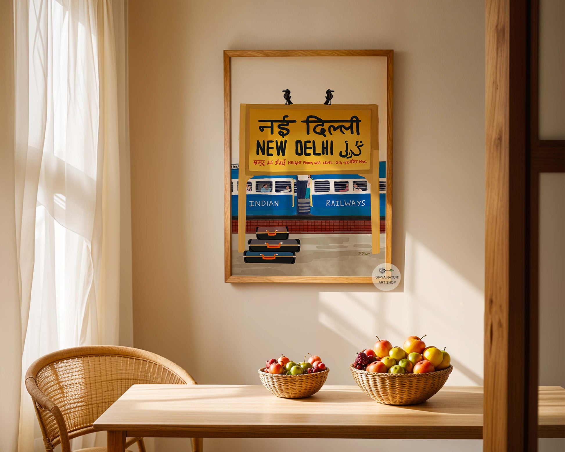 Hand-painted digital art capturing the essence of New Delhi’s iconic railway station.