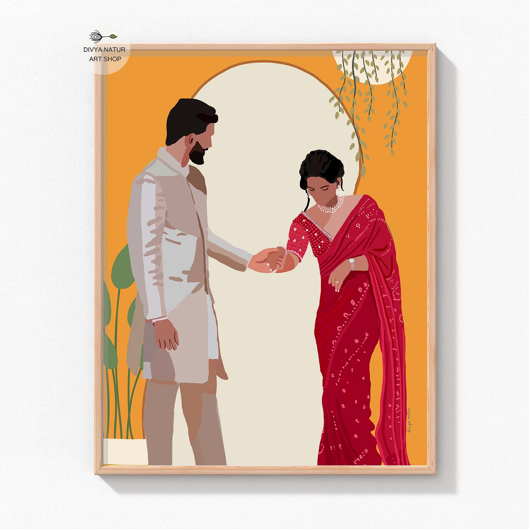 Minimalist Indian wedding art print featuring cultural elegance.