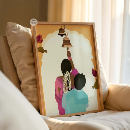 Elegant South Indian art print representing love and sacred connection.