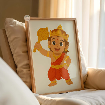 Cute Baby Hanuman artwork for kids’ room or nursery, inspired by Indian mythology.