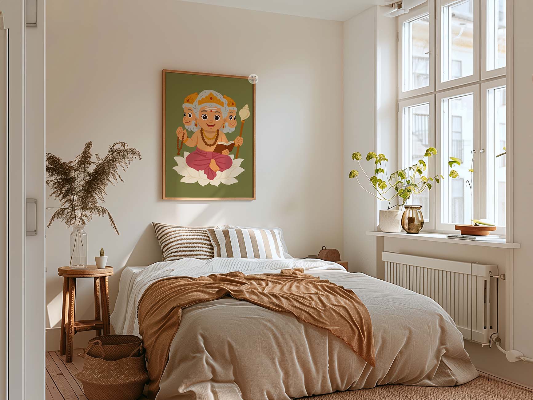 Modern cartoon-style Hindu God Brahma artwork perfect for spiritual or kids’ room decor