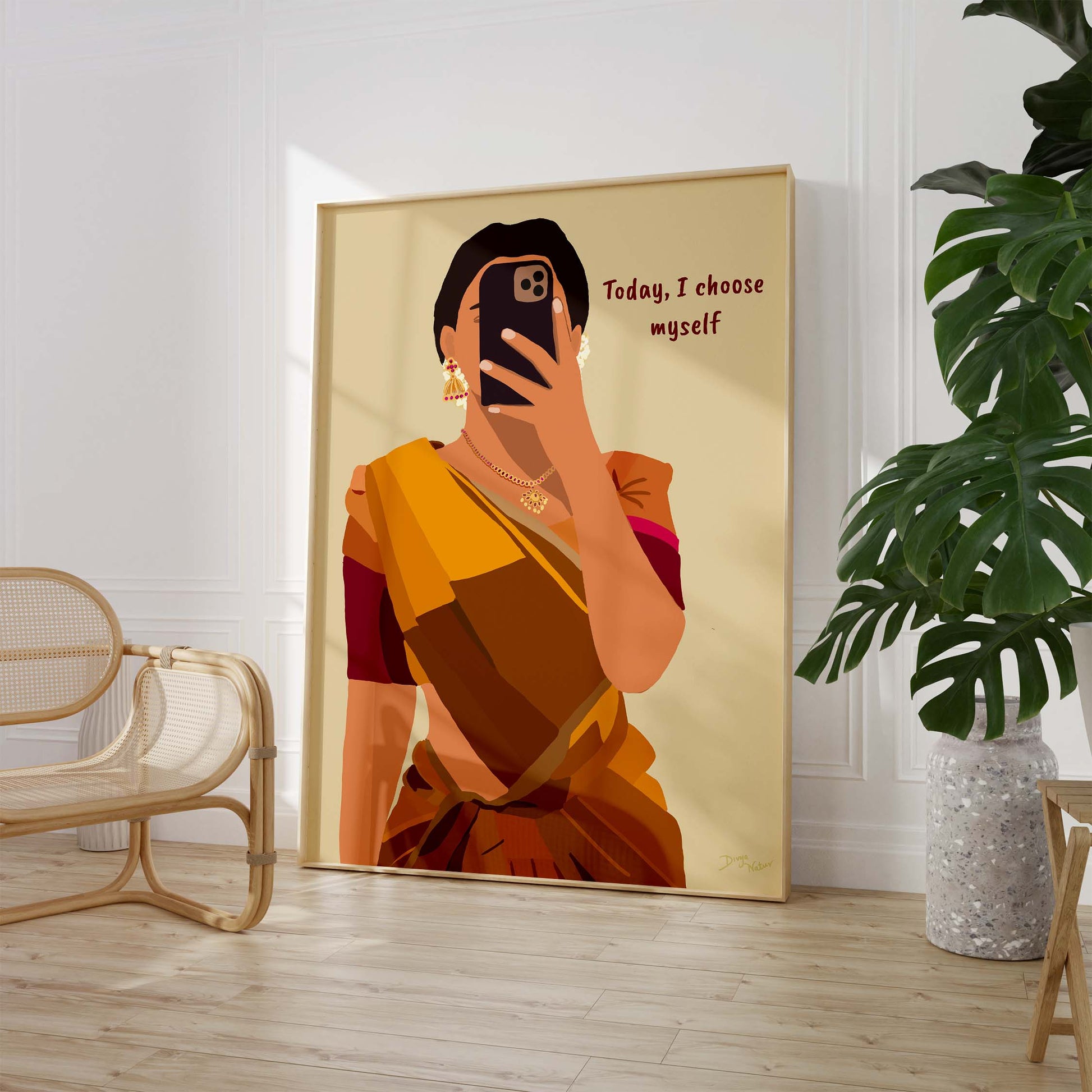 Instant download print of a confident Indian woman in saree with bold quote.