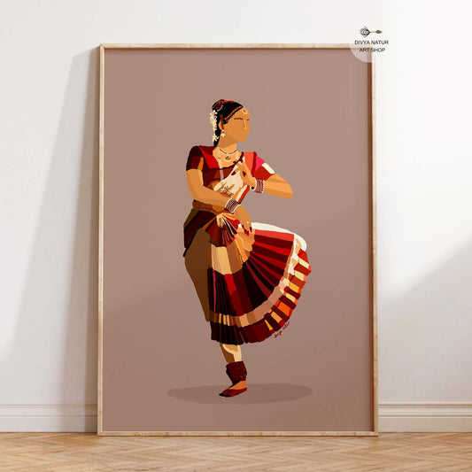 Bharatanatyam dancer minimalist wall art print