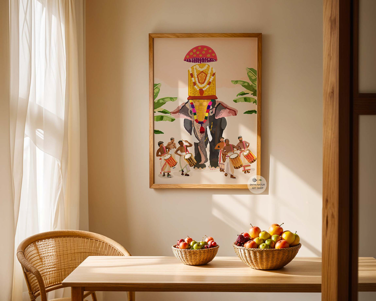 Kerala elephant artwork representing traditional Indian festival celebration and rhythm