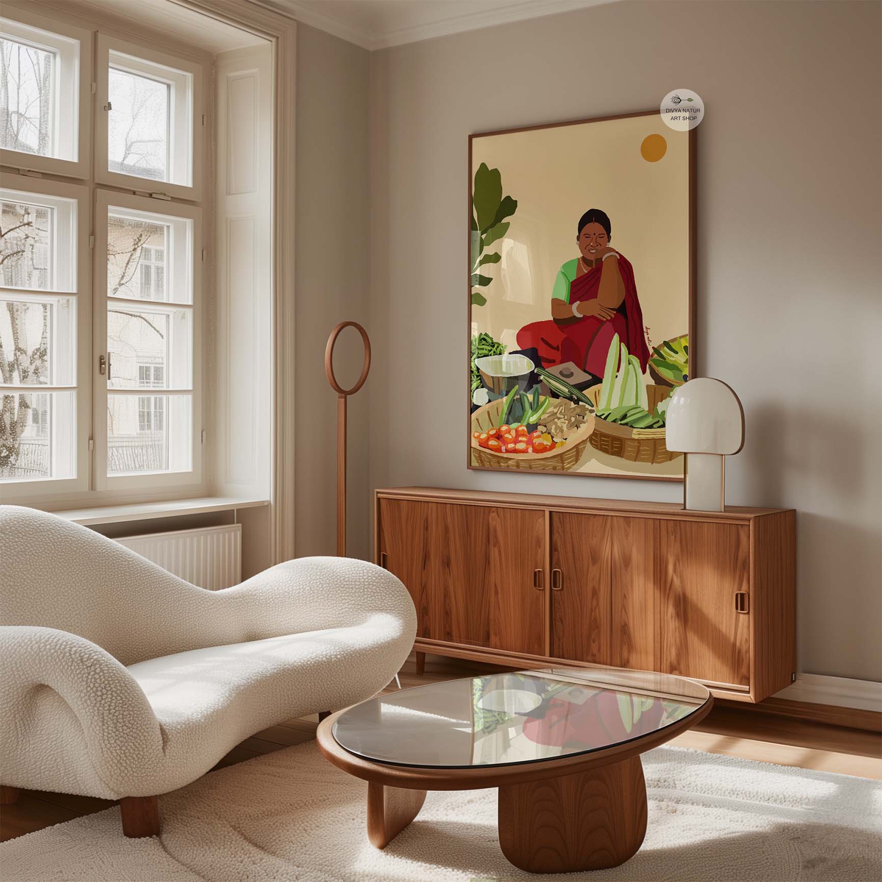 Traditional Indian market art print, perfect for kitchen or café wall decor.