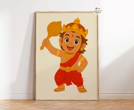 Baby Hanuman fine art print symbolizing devotion, innocence, and spiritual joy.
