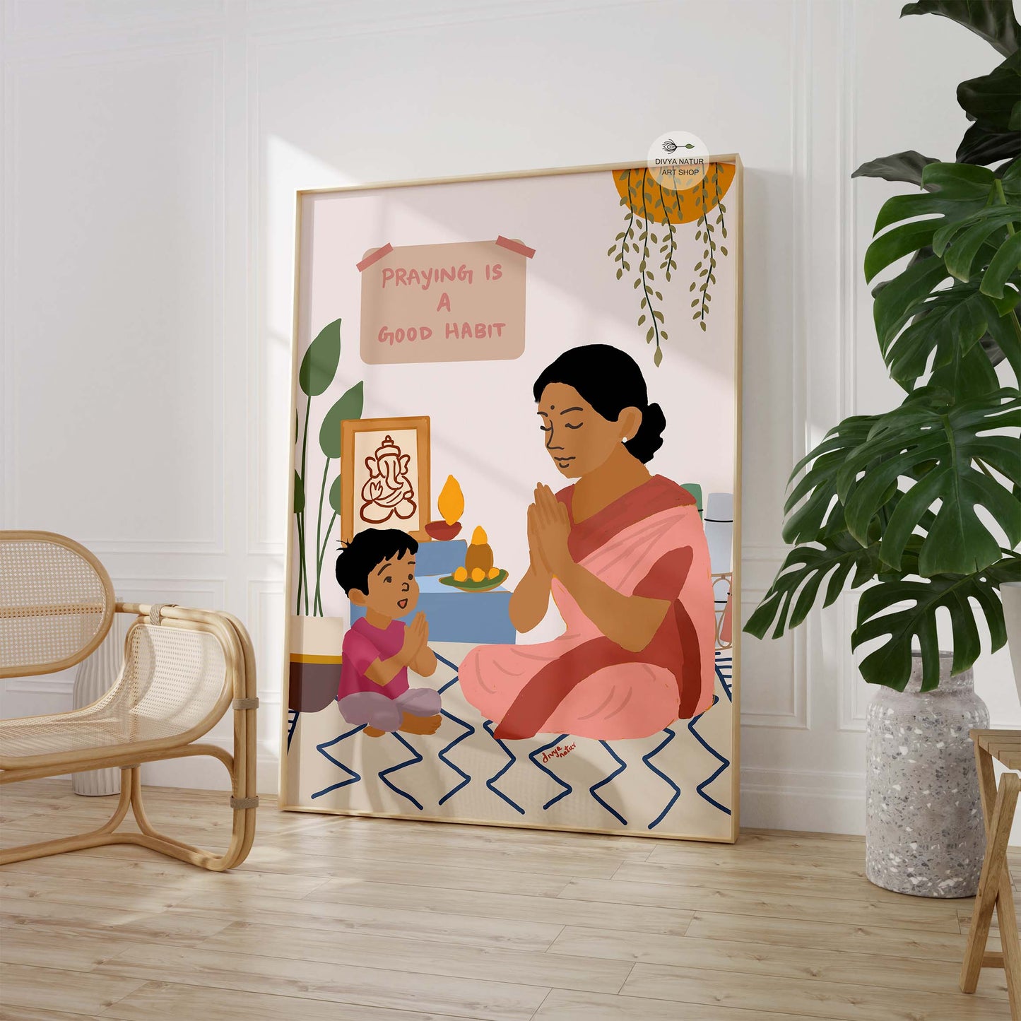 Cultural Indian home ritual artwork showing early faith practices