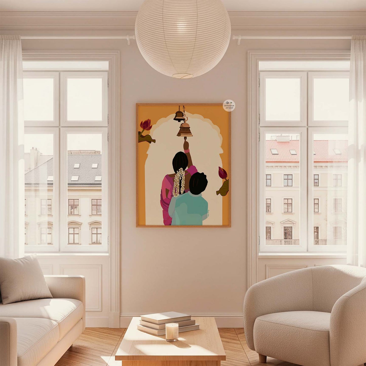 Serene couple art symbolizing spiritual harmony and cultural pride.